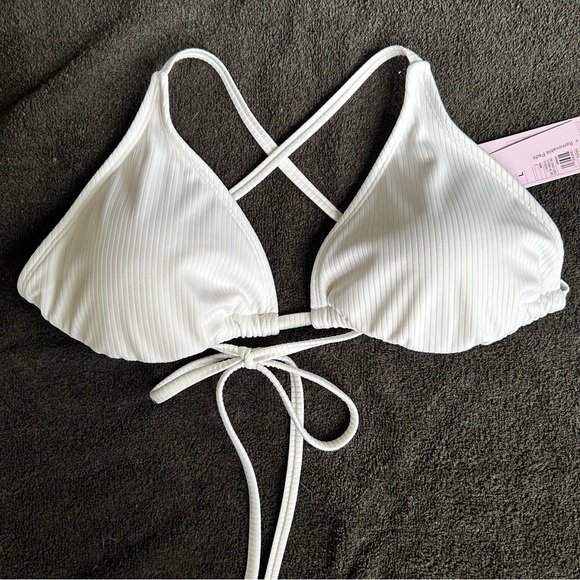Wild Fable White Strappy Ribbed Triangle Halter Bikini Top with Criss-Cross Back - Picture 11 of 11